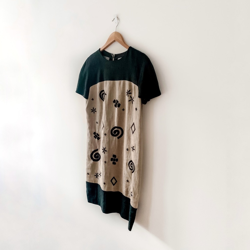 vintage abstract linen shift dress